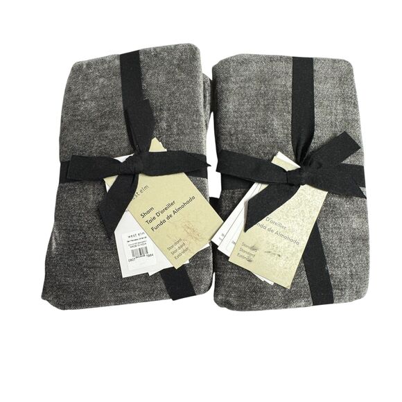West Elm Striated Chenille Standard Size Pillow Sham Pair Graphite Gray NEW